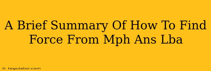 A Brief Summary Of How To Find Force From Mph Ans Lba