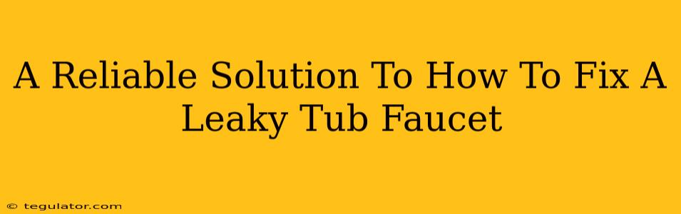 A Reliable Solution To How To Fix A Leaky Tub Faucet