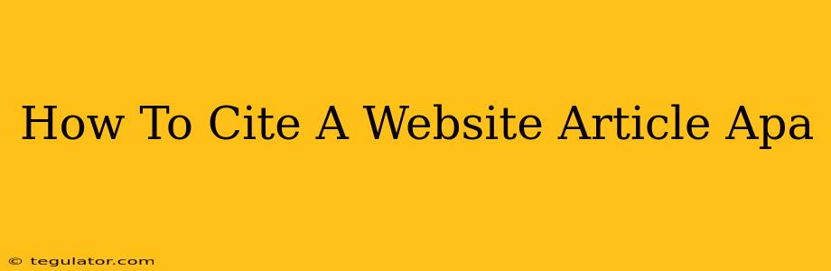 How To Cite A Website Article Apa