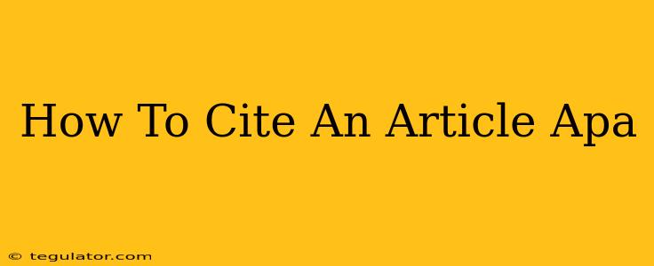 How To Cite An Article Apa