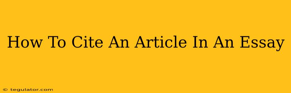 How To Cite An Article In An Essay