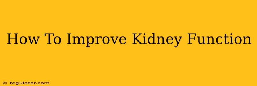 How To Improve Kidney Function