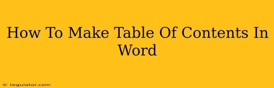 How To Make Table Of Contents In Word