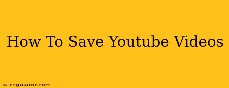 How To Save Youtube Videos