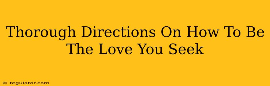 Thorough Directions On How To Be The Love You Seek